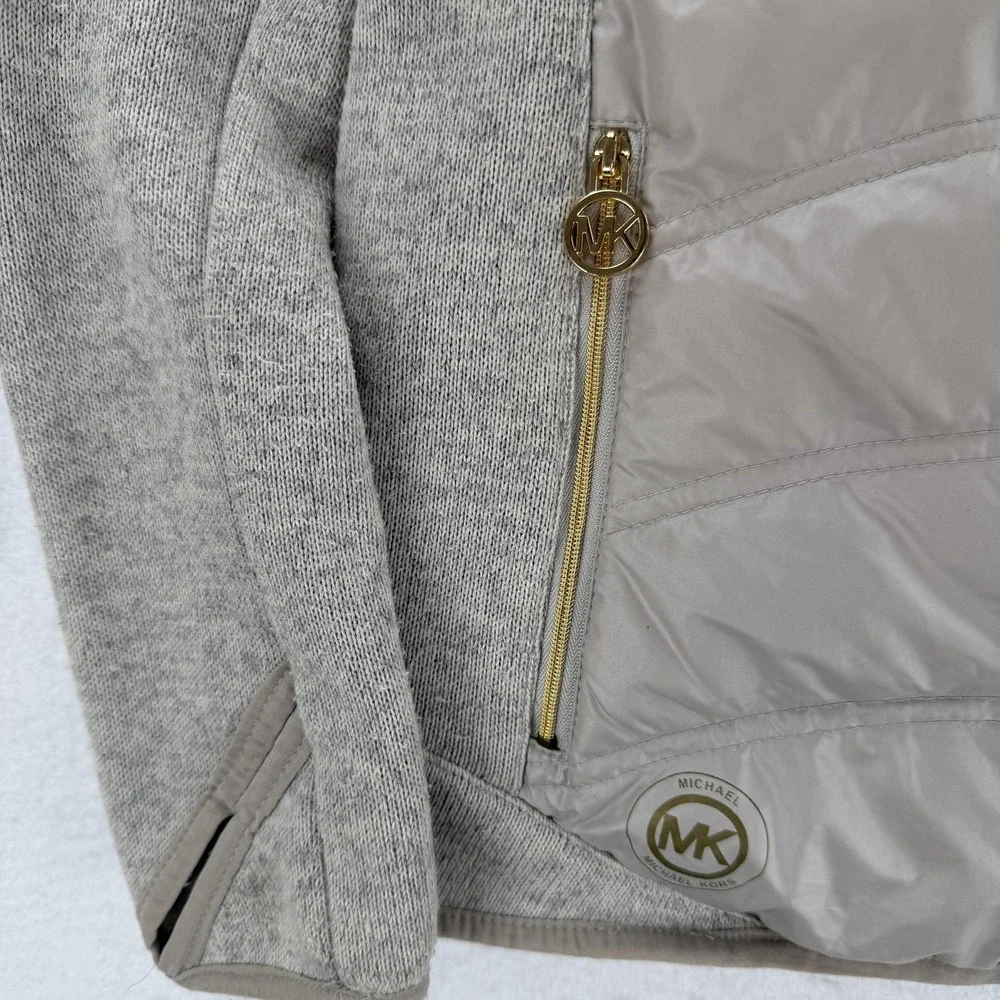 Michael Michael Kors Jacket Womens Small Gray Quilted Puffer Knit Zip Thumbholes